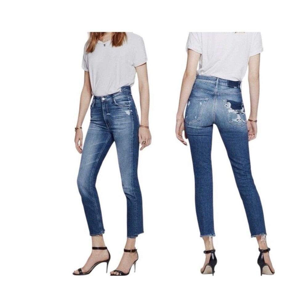 Mother The Dazzler Shift High Rise Ankle Jeans Distressed Your Treat or Mine